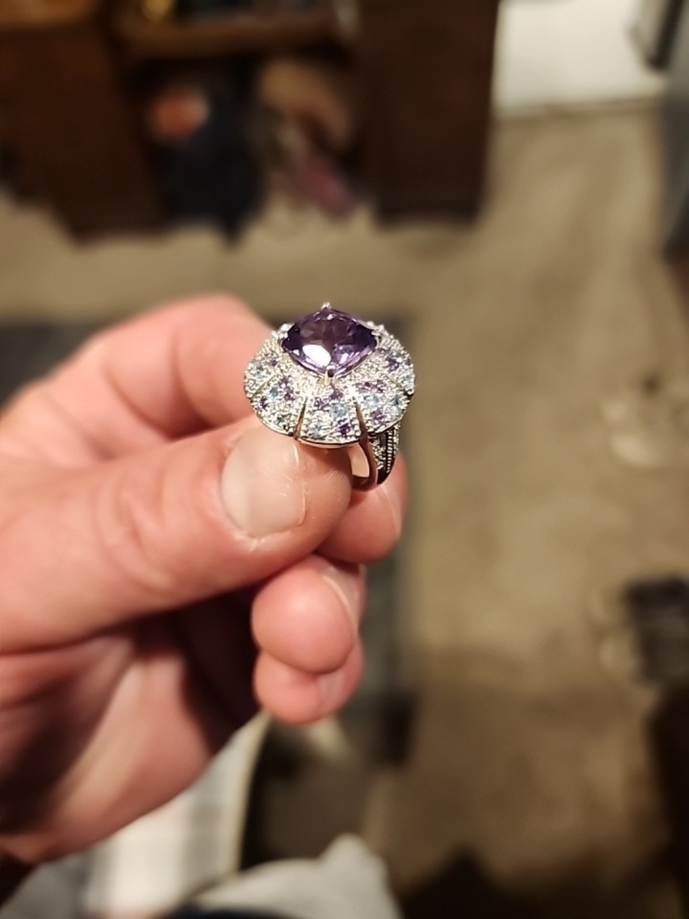 D'Joy Sterling Silver Amethyst Moroccan Rose Floral Ring Size 9